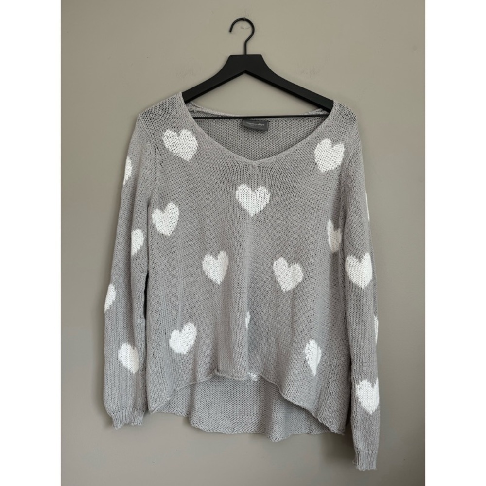WOODEN SHIPS Besotted Hearts Sweater in Grey - Picture 2 of 2